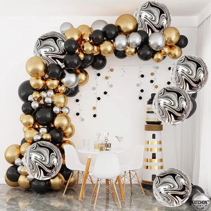 KatchOn, Black and White Marble Balloons - Large 22 Inch, Pack of 6 | 4D Round Black Marble Balloons for Black and White Party Decorations, Birthday, Bachelorette, Halloween Decorations