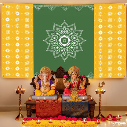KatchOn, Xtralarge Indian Traditional Backdrop - 7.5X5 Feet | Navratri Decoration, Durga Puja & Diwali decorations For Home | Indian Photo Backdrop for Wedding, House Warming Decor, Happy Diwali