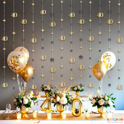KatchOn, Gold 40th Birthday Decorations - 9 String 40th Bday Garland, 6 Feet | No DIY 40 Party Hanging Streamer | Over The Hill 40th Birthday Decorations for Men, Women | 40th Anniversary Decorations