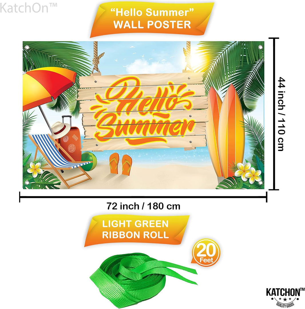 KatchOn Hello Summer Backdrop Banner – Tropical Beach Party Decorations | Pool Party Decorations, Hawaiian Luau Party Decorations, Summer Party Decorations, Summer Theme Party Decor
