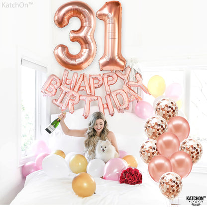 KatchOn, Rose Gold 31 Balloons Numbers - 40 Inch, Pack of 12 | 31 Birthday Decorations for Women | 31 Birthday Balloon With Confetti Balloons | 31st birthday Decorations for Women | 31 Number Balloons