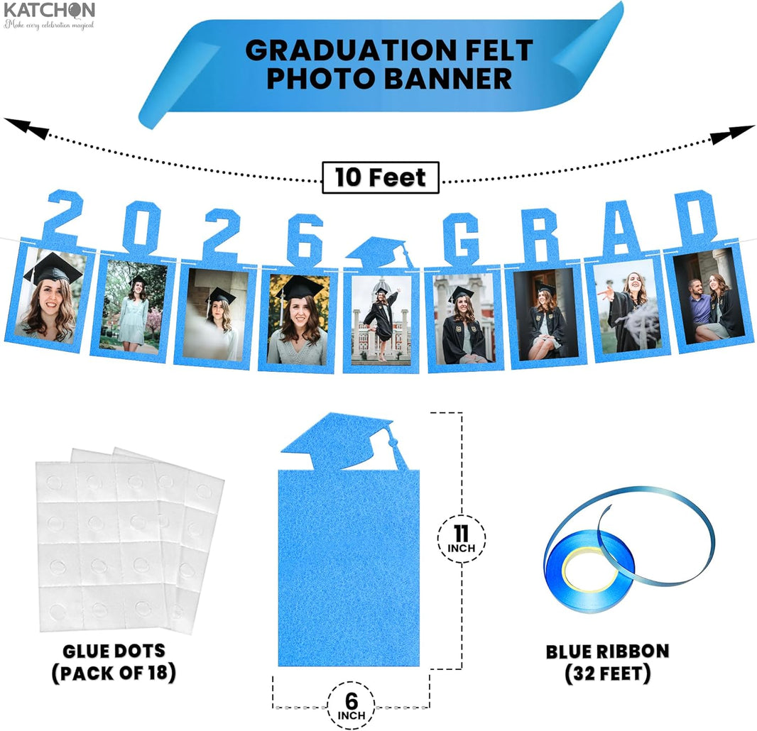 KatchOn, Blue Graduation Photo Banner 2026 - Large, 10 Feet, 2026 Grad Banner | Graduation Banner 2026 Personalized | Felt Graduation Picture Banner for Graduation Decorations Class of 2026