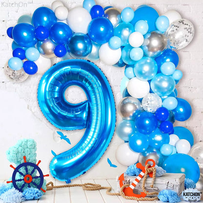 KatchOn, Giant Blue Number 9 Balloon - 40 Inch | Foil 9 Birthday Balloon for 9th Birthday Decorations | 9th Anniversary Decoration | Blue Party Decoration