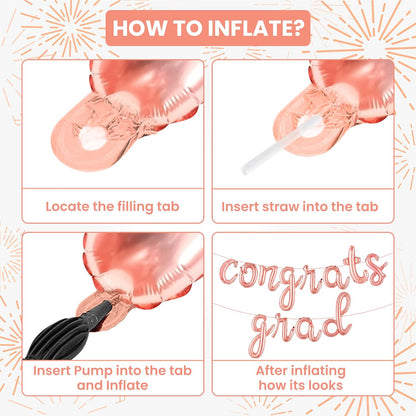 Graduation decorations 2026 | Rose Gold Congratulations Balloons - 16 Inch | Script Congrats Grad Balloons for Graduation Decorations Class of 2026 | Grad party decor, KatchOn