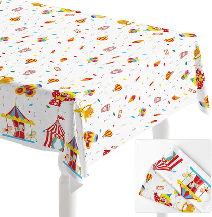 KatchOn, Large Circus Tablecloth - Pack of 2, 108x54 Inch | Carnival Table Cloths, Circus Theme Party Decorations | Table Cover for Baby Shower, Birthday, Gender Reveal, Carnival Theme Decorations
