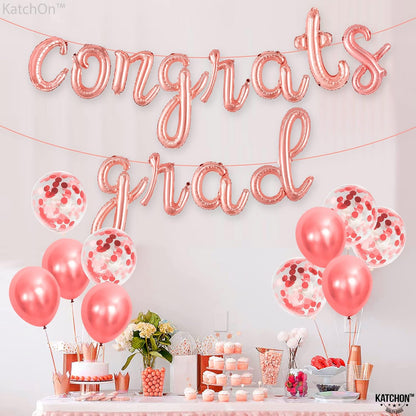 Graduation decorations 2026 | Rose Gold Congratulations Balloons - 16 Inch | Script Congrats Grad Balloons for Graduation Decorations Class of 2026 | Grad party decor, KatchOn