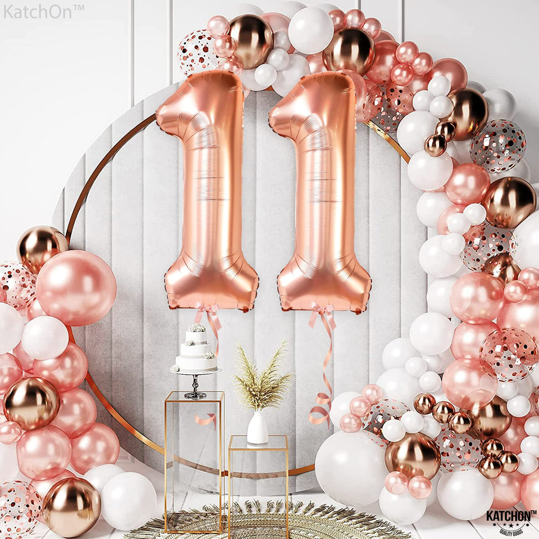 KatchOn, Giant Rose Gold 11 Balloons Number - 40 Inch | Happy 11th BirthdayParty Decorations for Girls | Rose Gold 11 Balloon for 11 Year Old Girl Birthday Decorations | Anniversary Supplies