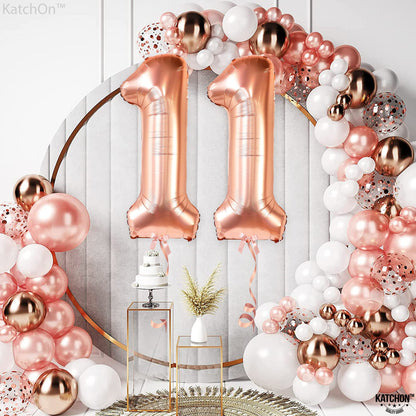 KatchOn, Giant Rose Gold 11 Balloons Number - 40 Inch | Happy 11th BirthdayParty Decorations for Girls | Rose Gold 11 Balloon for 11 Year Old Girl Birthday Decorations | Anniversary Supplies