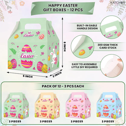 katchon happy easter treat boxes pack of 12 bunny candy boxes for eater party favors basket fillers and holiday goodies cute easter party supplies with 4 different patterns for birthday favors