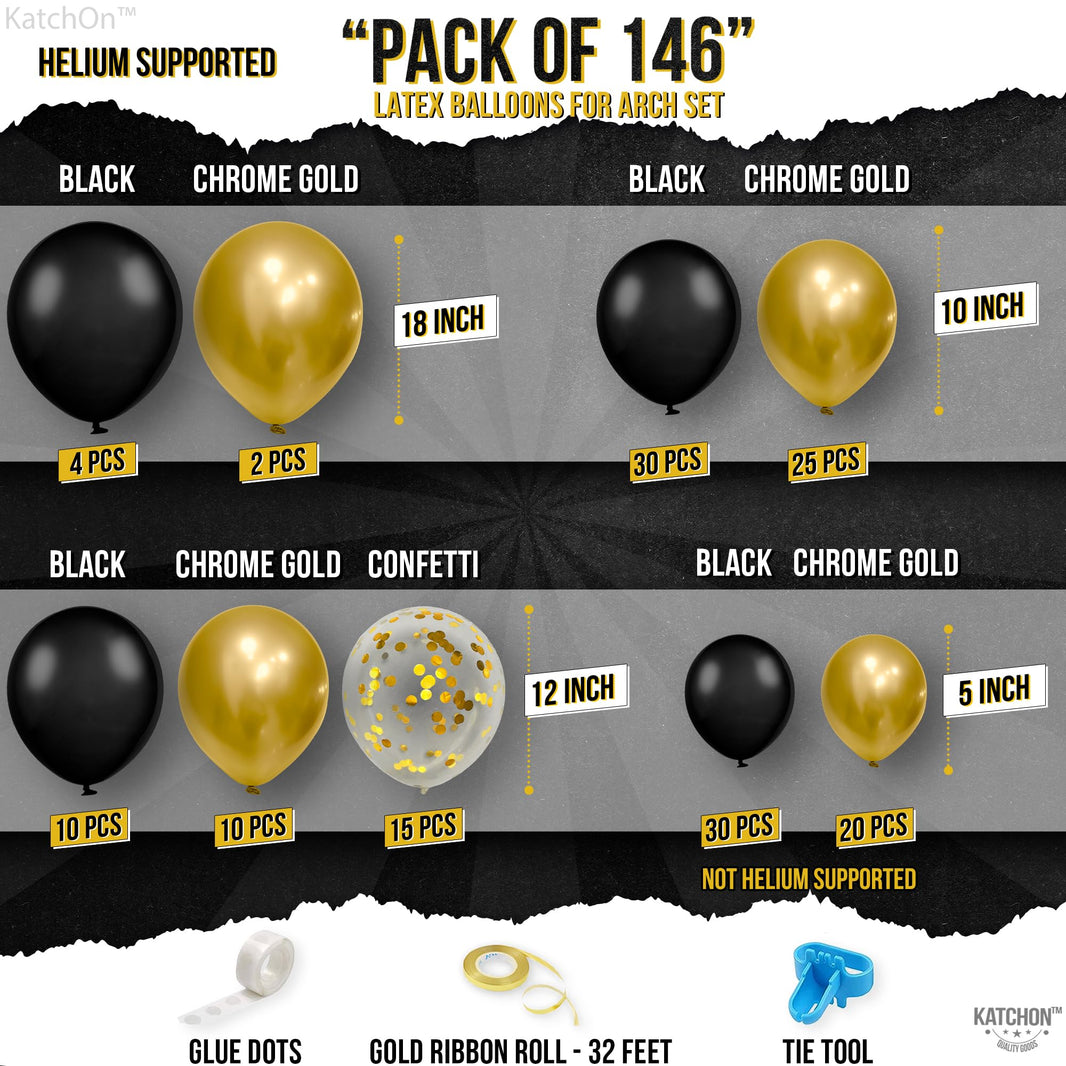 Black and gold with confetti Latex Balloons