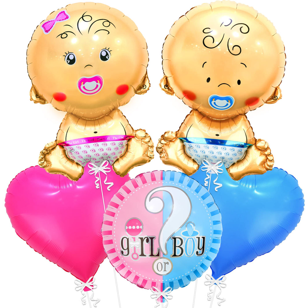 KatchOn, Baby Gender Reveal Balloons Set - 27 Inch, Pack of 5 | Baby Shower Balloon | Gender Reveal Decorations | Boy and Girl Balloons | Boy Or Girl Balloon