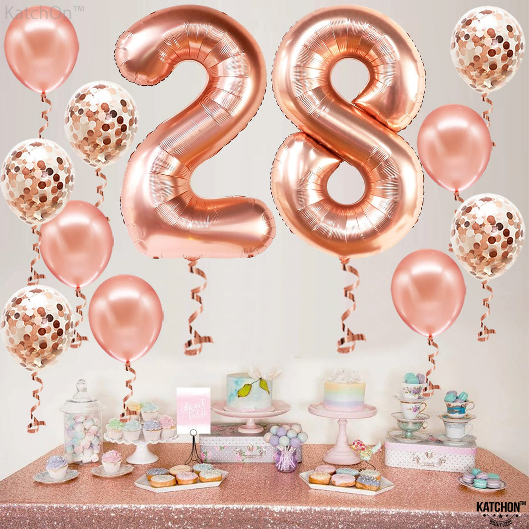 KatchOn, Big 28 Balloon Number Set - 40 Inch | 28 Birthday Decorations for Women | Rose Gold 28th Birthday Balloons for 28th Birthday Decorations | 28 Number Balloons for 28 Birthday Balloons Decor