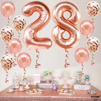 KatchOn, Big 28 Balloon Number Set - 40 Inch | 28 Birthday Decorations for Women | Rose Gold 28th Birthday Balloons for 28th Birthday Decorations | 28 Number Balloons for 28 Birthday Balloons Decor