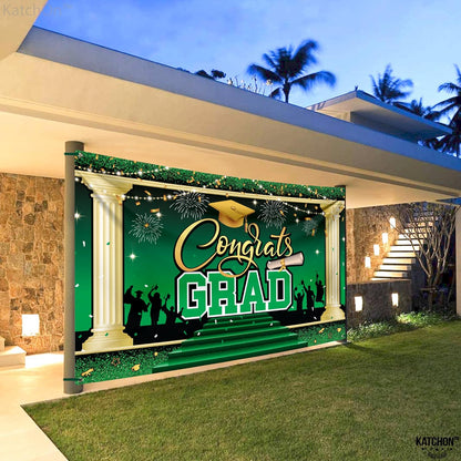 KatchOn, XtraLarge Green Congrats Grad Banner - 72x44 Inch, 2026 Graduation Backdrop | Grad Decorations Class of 2026 Green and Gold for Grad Party Decorations, Graduation Decorations 2026
