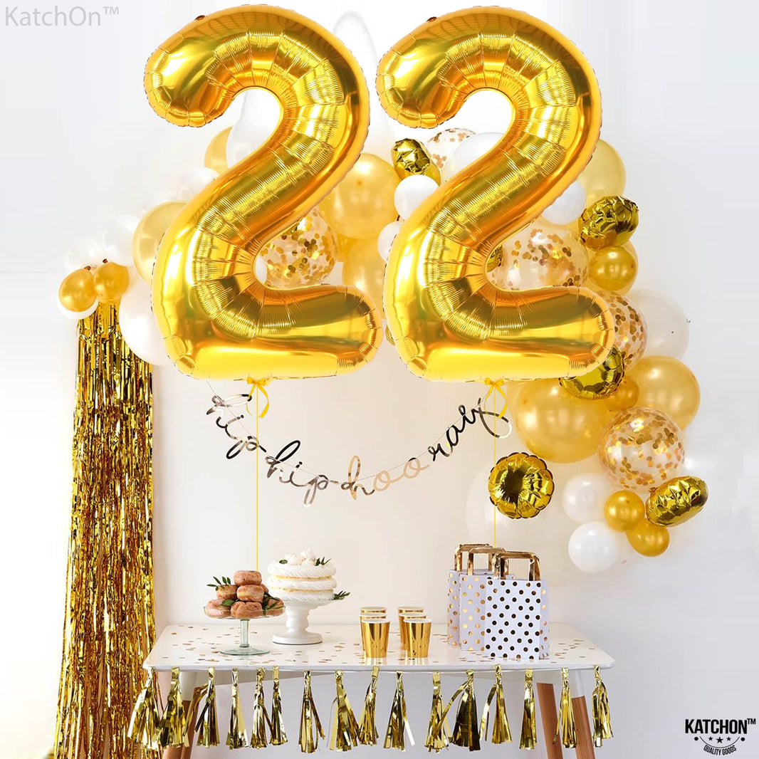 KatchOn, 22 Balloon Number Gold - 40 Inch | 22 Number Balloons | Gold 22 Balloons for 22 Birthday Decorations for Men | Number 22 Balloons | 22 Balloons for 22 Birthday Decorations for Women