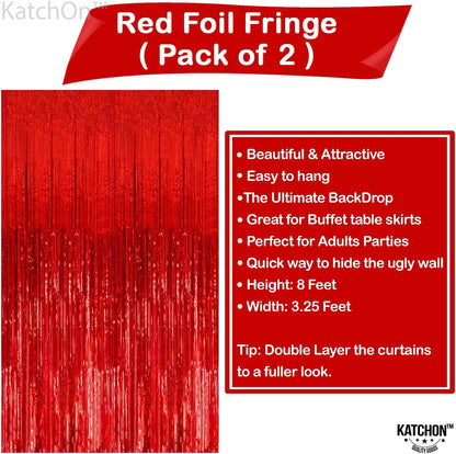 KatchOn, XtraLarge Red Streamers - 3.2x8 Feet, Pack of 2 | Red Backdrop for Merry Christmas Decorations | Fringe Backdrop for Carnival, Casino Theme Party Decoration | Valentines, New Year Decorations