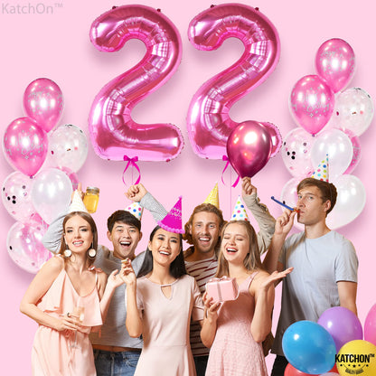 KatchOn, 22 Balloon Number Hot Pink - 40 Inch | 22 Number Balloons | Pink 22 Balloons for 22 Birthday Decorations for women | 22 Balloons for Happy Anniversary Decorations