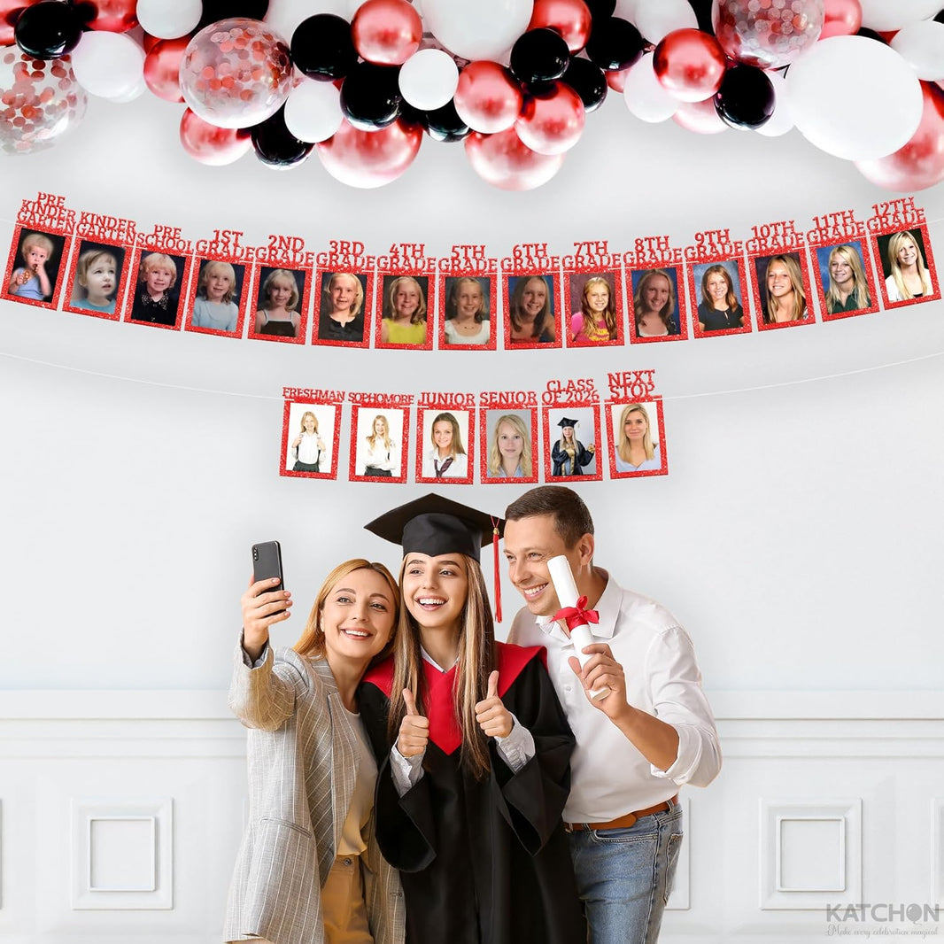 KatchOn, K-12 Graduation Photo Banner 5x7 - Photo Cards 12+6 | Graduation Banner 2026 Personalized, Graduation Decorations Class of 2026 | Red Graduation Picture Banner, Graduation Party Decorations