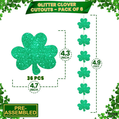 KatchOn, Glitter St Patricks Day Shamrock Garland - 6 Strings, No DIY | Shamrock Streamer, St Patricks Day Decorations | Shamrock Decorations | St Patricks Day Garland for St Paddys Day Decorations