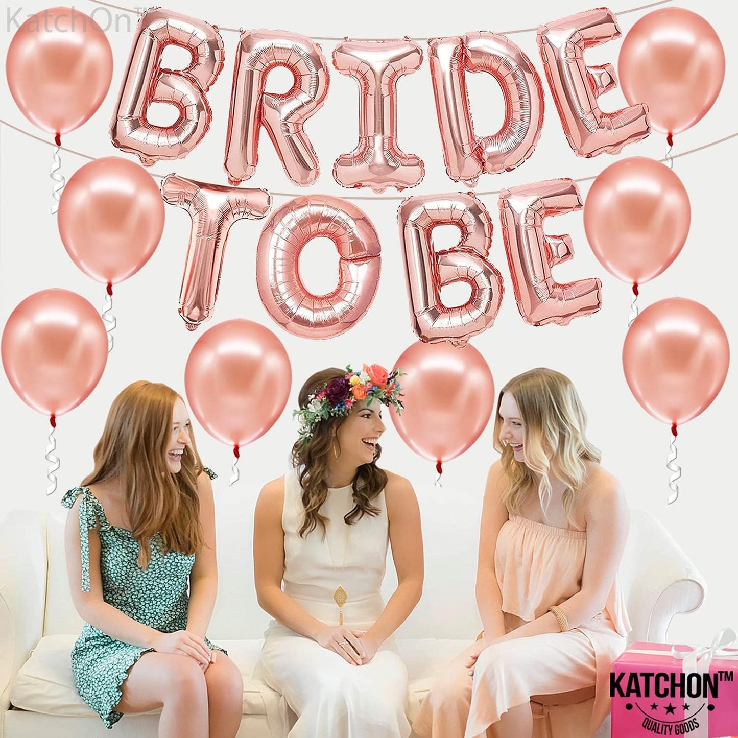 KatchOn, Rose Gold Bride To Be Balloons Set - 16 Inch, Pack of 19 | Bride Balloons, Rose Gold Latex Balloons for Bachelorette Party Decorations, Bridal Shower Decorations | Bride To Be Decorations