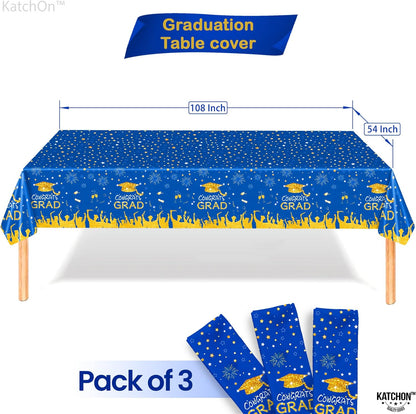 KatchOn Blue and Yellow Tablecloth - 108x54 Inch, Pack of 3 | Blue and Yellow Graduation Decorations, Congrats Grad Tablecloth for Graduation Decorations 2026 | 2026 Graduation Decoration