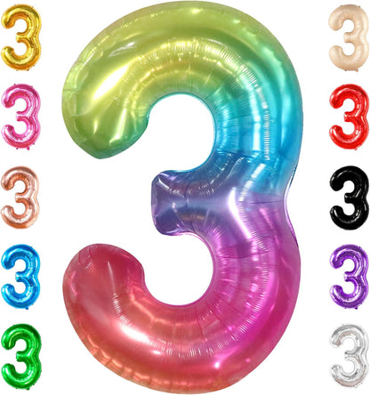 KatchOn, Giant Jelly Rainbow 3 Balloon Number - 40 Inch | Number 3 Balloon for 3rd Birthday Girl Decorations | 3rd Birthday Balloons | Rainbow Number Balloons for Anniversary Decorations