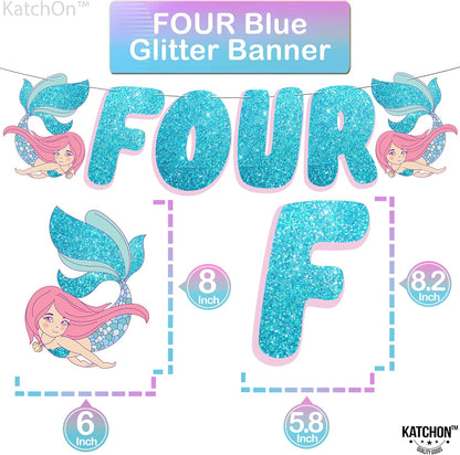 KatchOn, Big Mermaid 4th Birthday Decorations Set - Pack of 8 | Mermaid Birthday Decorations 4 Year Old Girl | Mermaid Balloons 4, 4 Year Old Birthday Decorations | 4th Birthday Decorations Girl
