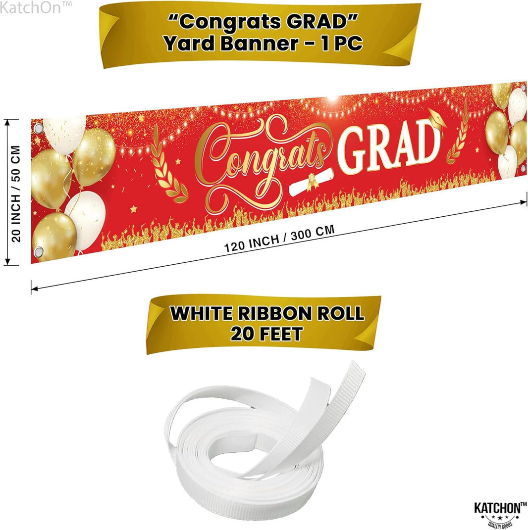 Graduation Decorations 2026 | Xtralarge Red And Gold Congrats Grad Banner 2026-120x20 Inch | Graduation Yard Banner | Congrats Grad Yard Banner | Graduation Yard Signs | Katchon