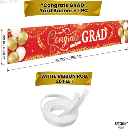 Graduation Decorations 2026 | Xtralarge Red And Gold Congrats Grad Banner 2026-120x20 Inch | Graduation Yard Banner | Congrats Grad Yard Banner | Graduation Yard Signs | Katchon