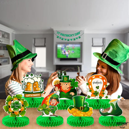 KatchOn, St Patricks Day Centerpiece Table Decorations - Pack of 9, Leprechaun Decorations | St Patricks Day Table Decorations | Honeycomb St. Patty's Day Decorations for St Patricks Day Decorations