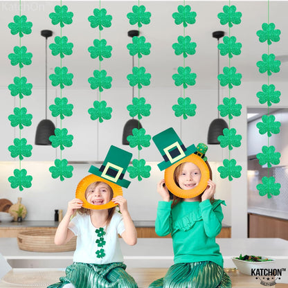 KatchOn, Glitter St Patricks Day Shamrock Garland - 6 Strings, No DIY | Shamrock Streamer, St Patricks Day Decorations | Shamrock Decorations | St Patricks Day Garland for St Paddys Day Decorations
