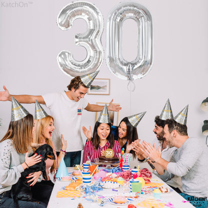 KatchOn, Silver 30 Balloon Numbers - 40 Inch | 30 Number Balloons | 30th Birthday Decorations for Her, Him | 30th Anniversary Decorations | Silver Birthday Decorations