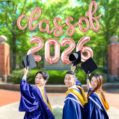 KatchOn, Rose Gold Class of 2026 Balloons Banner - Script, 16 Inch | Graduation Balloons for Rose Gold Graduation Decorations 2026 | Class Of 2026 Decorations, Graduation Party Decorations