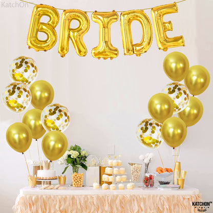 KatchOn, Bride Balloons Gold Set - 16 Inch, Pack of 19 | Bride Balloons for Bachelorette Party Decorations | Gold Bride Balloon, Latex Balloons | Bridal Shower Decorations | Bachelorette Balloons