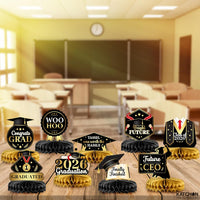 KatchOn, Black and Gold Graduation Centerpieces 2026 - Pack of 12 | Congrats Grad Honeycomb Centerpieces | Graduation Centerpieces For Tables 2026 | 2026 Graduation Decorations, Graduation Party Decor