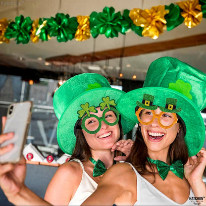 KatchOn, Glitter St Patricks Day Glasses - Pack of 6 | St Patricks Day Photo Booth Props for St Patricks Day Decorations | Saint Patricks Day Glasses for St Patricks Day Decor | Shamrock Glasses