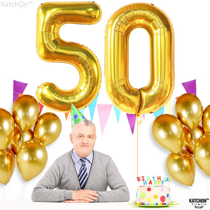 KatchOn, Giant Gold 50 Balloon Number - 40 Inch | 50th Anniversary Balloons for 50th Anniversary Decorations | 50th Birthday Balloons, 50th Birthday Decorations Men | 50th Birthday Decorations Women