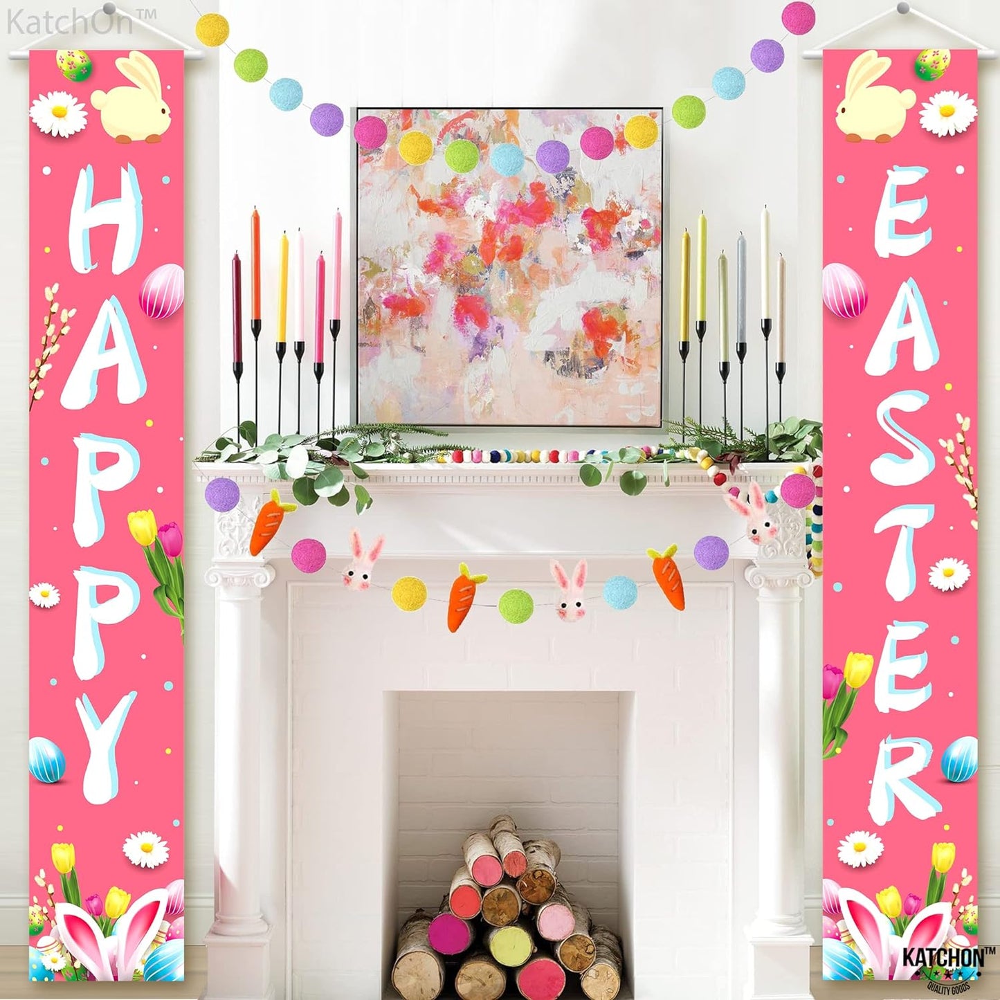 KatchOn, XtraLarge Happy Easter Banner for Door - 72x12 Inch | Easter Banners for Outside | Happy Easter Sign for Easter Decorations for The Home | Easter Door Banner for Easter Party Decorations