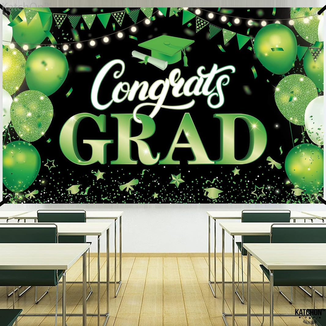 KatchOn, XtraLarge Congrats Grad Banner - 72x44 Inch | Green and Black Congratulations Backdrop | Graduation Banner Class of 2026, Graduation Decorations Class of 2026 | Graduation Decorations 2026