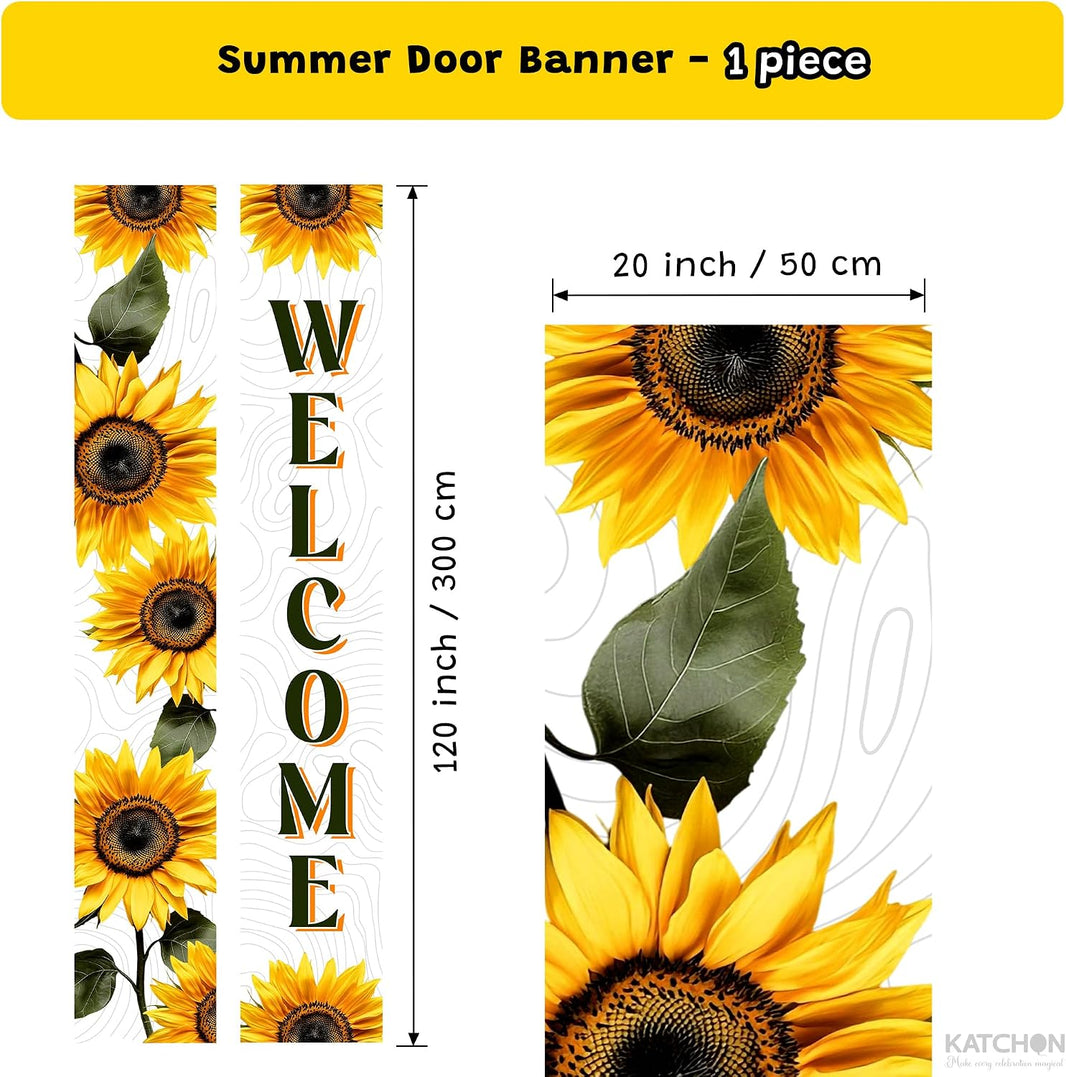 KatchOn Sunflower Welcome Hanging Door Banners 120x20 Inch | NO DIY, Summer Party Decorations, Sunflower Porch Decor, Outdoor Party Decorations, Hanging Decorations for Front Door