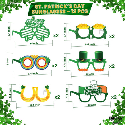 KatchOn, St Patricks Day Glasses - Pack of 12 | Saint Patricks Day Glasses for St Patricks Day Decorations | St Patricks Day Photo Booth Props | Shamrock Glasses, St Patricks Day Party Decorations
