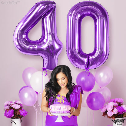 KatchOn, Giant 40th Birthday Balloons Purple - 40 Inch | Purple 40 Balloon | Purple 40th Birthday Decorations | 40 Numbers Balloon | 40th Happy Birthday Decorations, Happy Anniversary Decorations