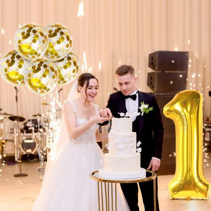 KatchOn, Giant Gold 1 Balloon for First Birthday - 40 Inch, Pack of 6 | Gold One Balloons for 1 Year Anniversary Decorations | One Balloon for First Birthday Decorations | Gold 1st Birthday Balloons