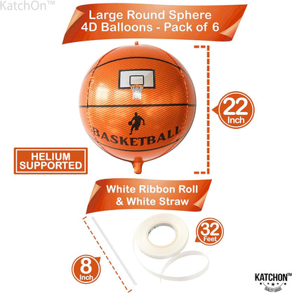 KatchOn, Big 22 Inch Basketball Balloons - Pack of 6, Basketball Foil Balloons | Basketball Balloon, Basketball Party Decorations, Basketball Senior Night Decorations | Basketball Birthday Decorations