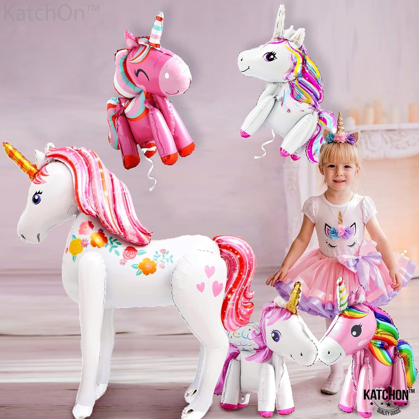 KatchOn, Self Standing Unicorn Balloons - 46 Inch, Pack of 5 | Unicorn Birthday Balloons for Unicorn Birthday Decorations for Girls | Unicorn Party Decorations, Unicorn Decorations for Birthday Party