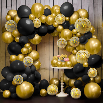 Black and gold with confetti Latex Balloons