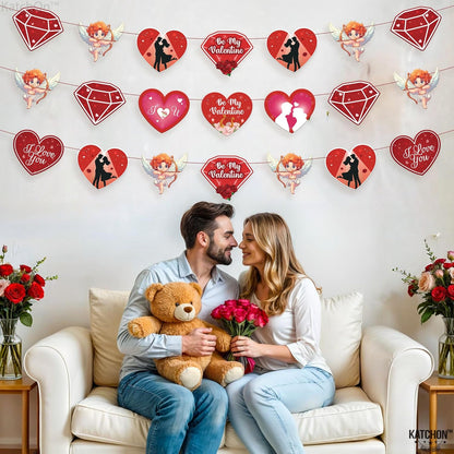 KatchOn, Be My Valentine Banner - No DIY, 3 String, 10 Feet | Diamond and Heart Garland, Valentines Day Decorations | Conversation Hearts Decorations, Valentines Decor | Valentines Day Garland