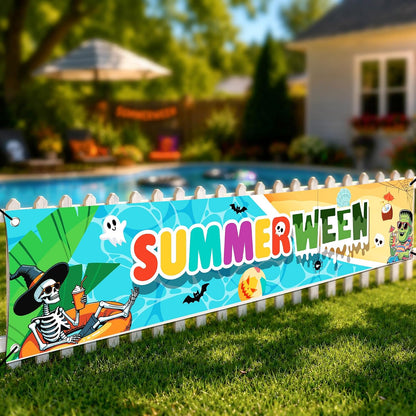 KatchOn 8.2×1.4 Ft Summerween Banner, Summerween Party Decorations | Summerween Pool Party, Summerween Backdrop, Summer Party Decor, Hello Summer