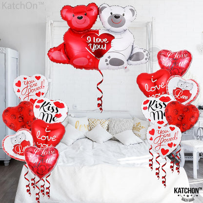 KatchOn, Big Teddy Bear Balloons Set - 23 Inch, Pack of 13 I Love You Balloons Heart Shaped Balloons and Valentines Balloons for Valentines Day Decorations, Anniversary Decorations, Valentines Decor
