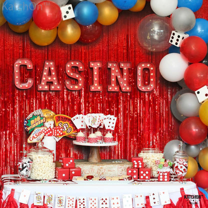 KatchOn, XtraLarge Red Streamers - 3.2x8 Feet, Pack of 2 | Red Backdrop for Merry Christmas Decorations | Fringe Backdrop for Carnival, Casino Theme Party Decoration | Valentines, New Year Decorations